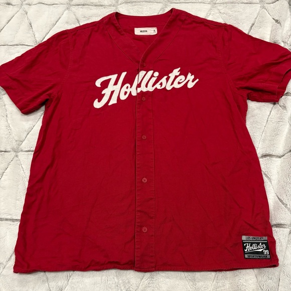 Hollister Other - Hollister Shirt Mens XL Red Baseball Jersey Short Sleeve Button Up Casual Preppy